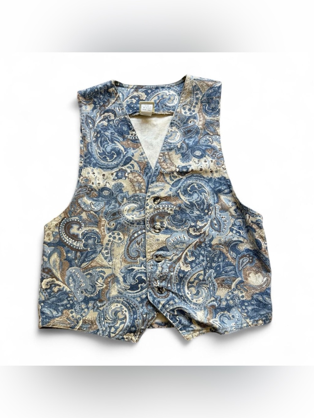 Vintage 90s Vivaldi Paisley Tapestry Denim Vest Small Made in USA